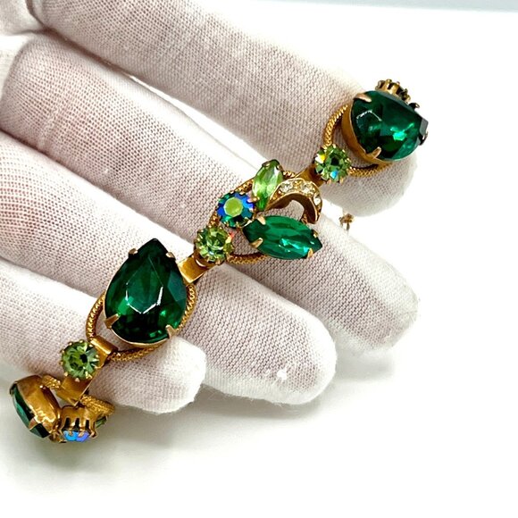 Juliana D&E Gold Light Dark Green Drop Rhinestone Cluster Bracelet Earrings Set - Picture 8 of 11